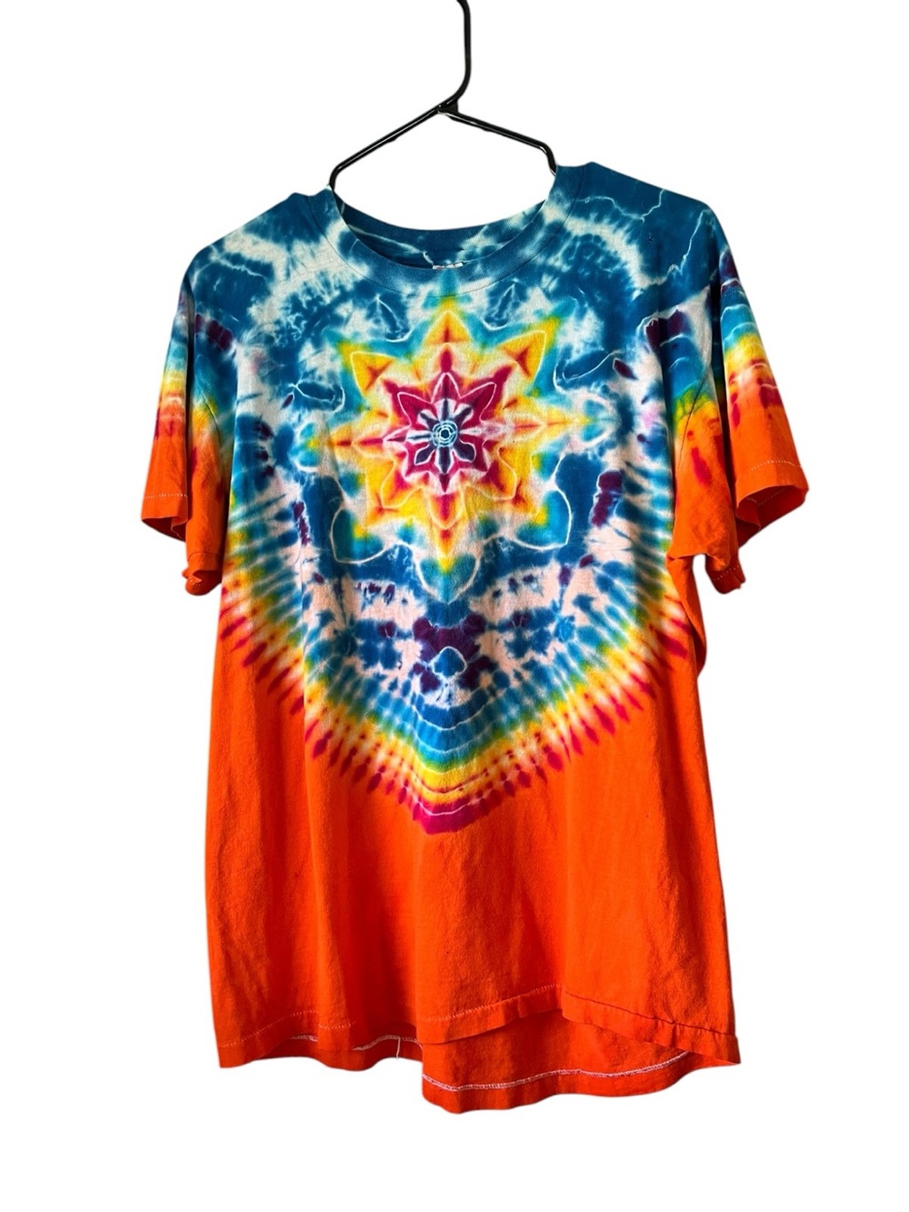 Hanes Orange Tie-Dye Short Sleeve Tee with Multicolor Starburst